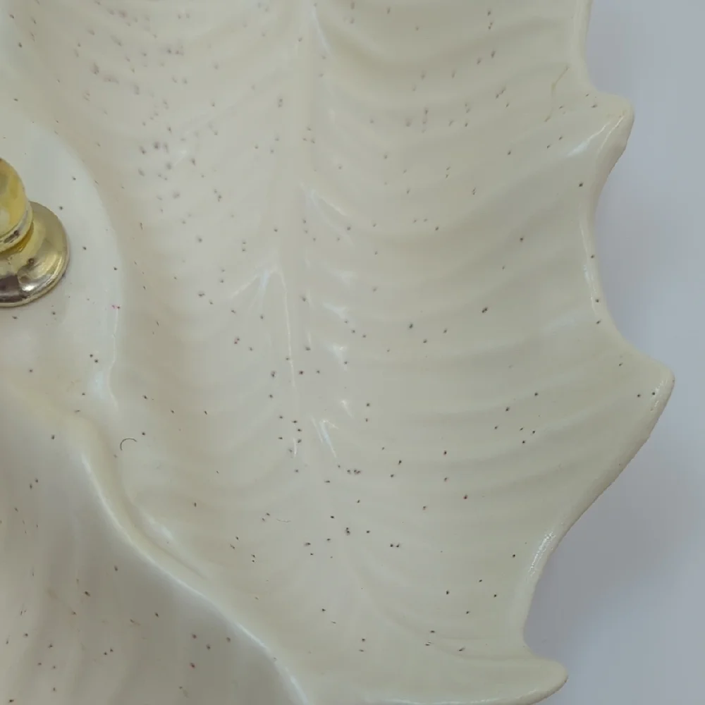 Vintage California Pottery Tidbit Serving Dish Cream with Gold Handle MCM